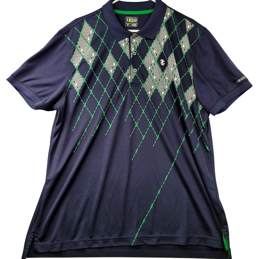 Izod Golf Mens XL Polo Shirt Argyle Pattern Navy Blue Green Country Club